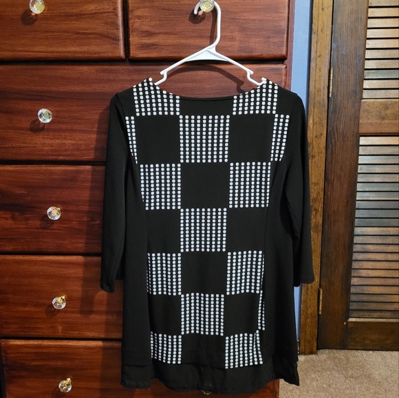 Style&co. Petite Black White Checker Blouse Slik Top Women's Size PS Small - Picture 2 of 4